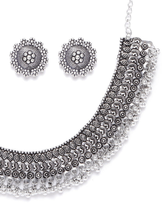 Priyaasi Women German Silver Oxidised Ghungroo Jewellery Set With Ring & Nosepin - Swadesiicart