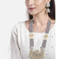 Priyaasi Women Grey Pearls Beads Kundan Gold-Polished Ranihaar Jewellery Set - Swadesiicart