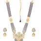 Priyaasi Women Grey Pearls Beads Kundan Gold-Polished Ranihaar Jewellery Set - Swadesiicart
