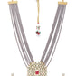 Priyaasi Women Grey Beads Kundan Gold-Polished Ranihaar Jewellery Set - Swadesiicart