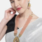 Priyaasi Women Peach Beads Kundan Stones Ranihar Jewellery Set - Swadesiicart