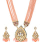 Priyaasi Women Peach Beads Kundan Stones Ranihar Jewellery Set - Swadesiicart