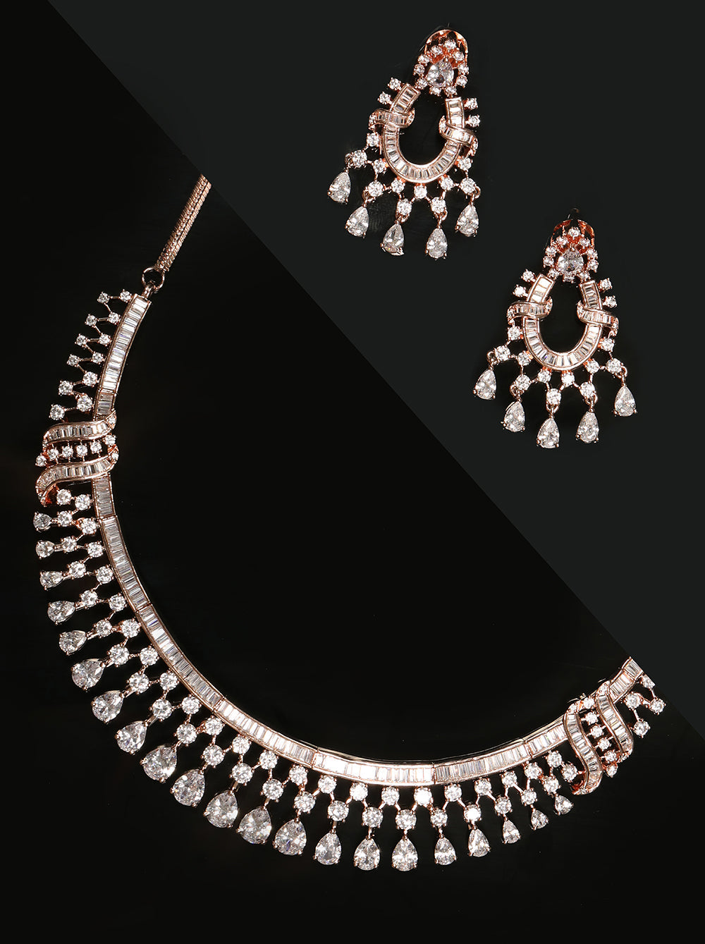 Priyaasi Women Rose Gold American Diamond Jewellery Set - Noz2Toz