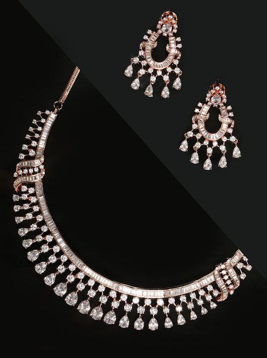 Priyaasi Women Rose Gold American Diamond Jewellery Set - Noz2Toz