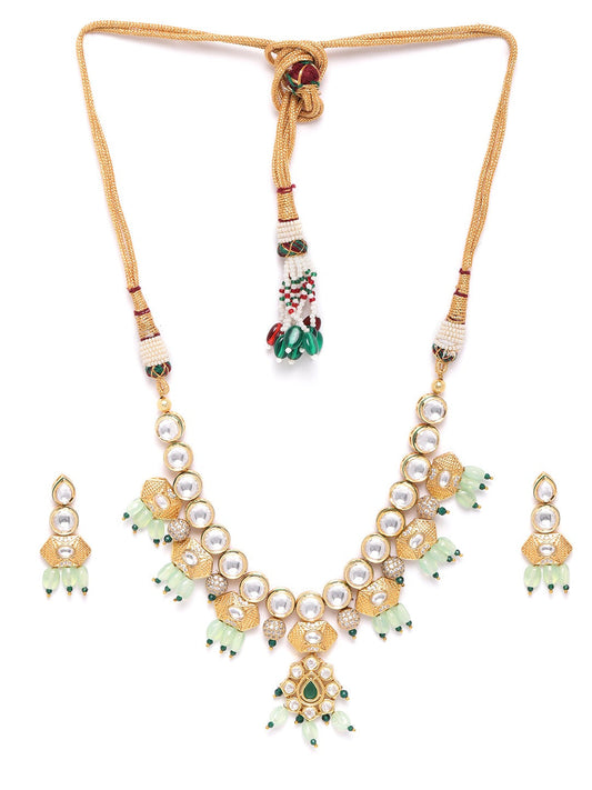 Priyaasi Women Mint Green Pearls Kundan Gold-Polished Jewellery Set - Swadesiicart