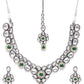 Priyaasi Women Black Kundan Emerald Stones Jewellery Set - Swadesiicart