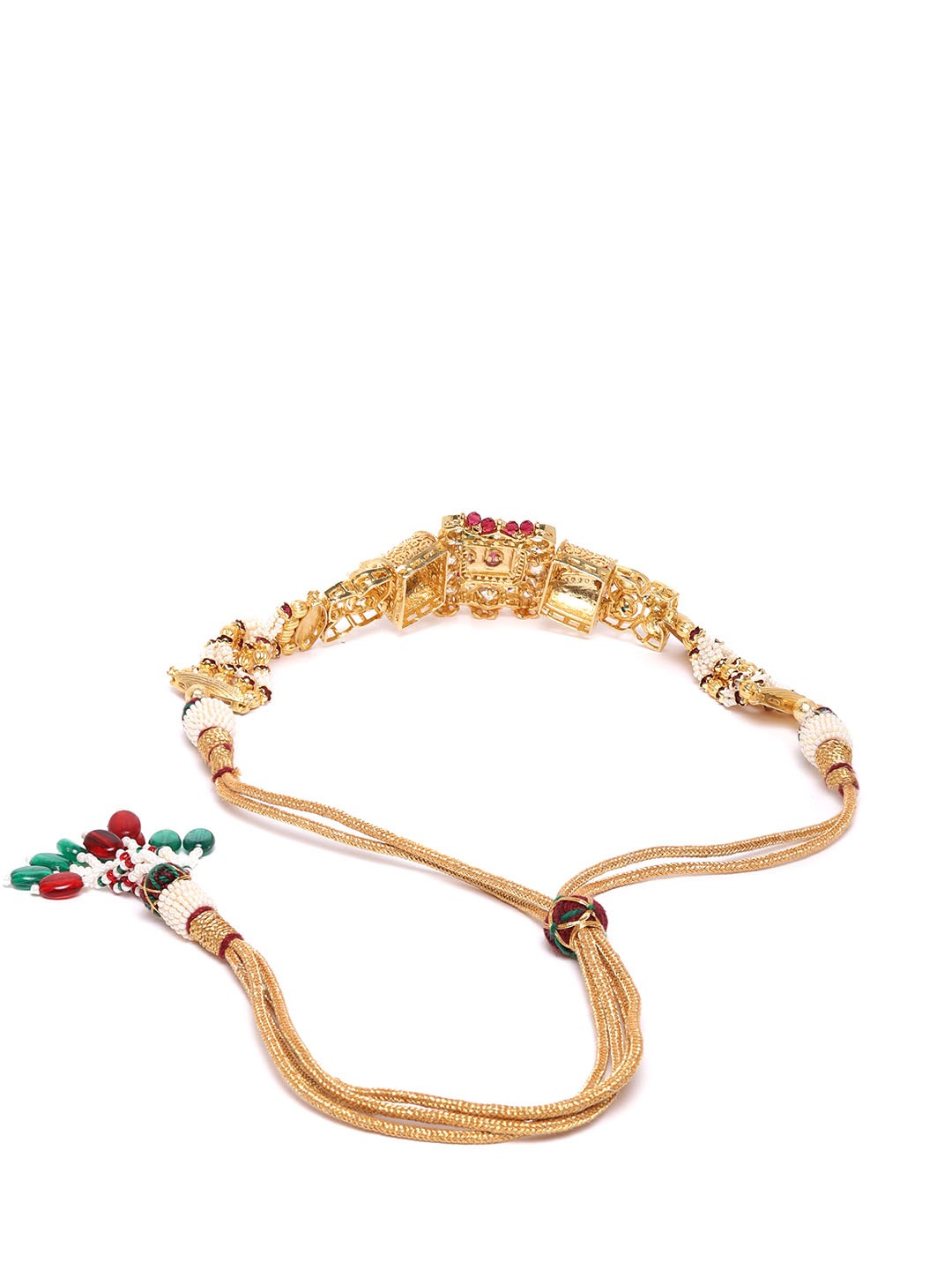 Priyaasi Women Red White Beads Kundan Gold-Polished Jewellery Set - Swadesiicart