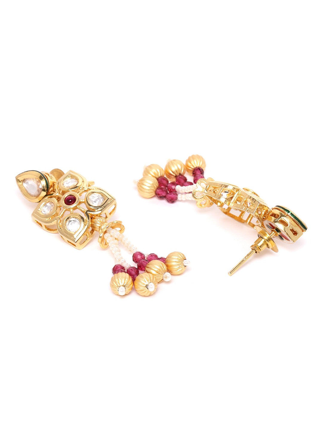 Priyaasi Women Red White Beads Kundan Gold-Polished Jewellery Set - Swadesiicart