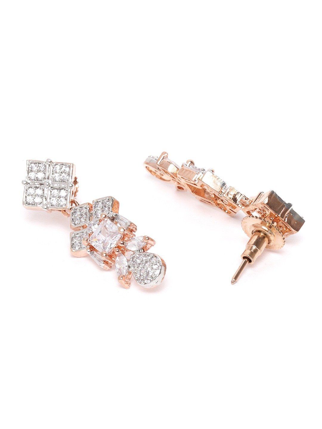 Priyaasi Women American Diamond Rose Gold-Polished Leaf Jewellery Set - Swadesiicart