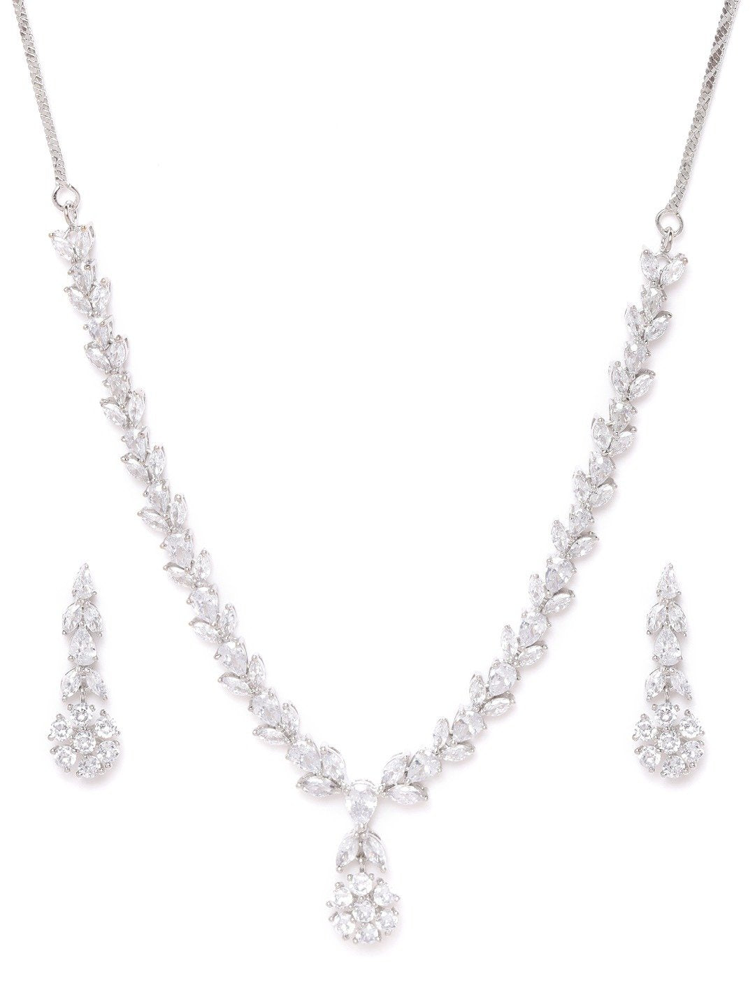 Priyaasi Women American Diamond Silver Plated Leaf Jewellery Set - Swadesiicart