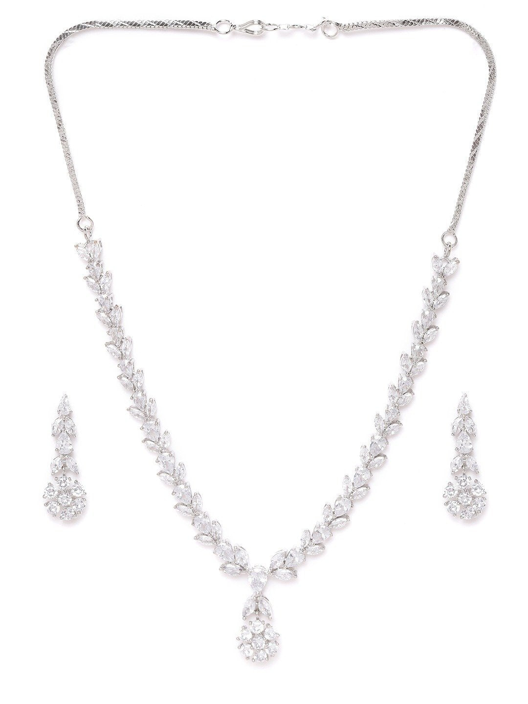Priyaasi Women American Diamond Silver Plated Leaf Jewellery Set - Swadesiicart