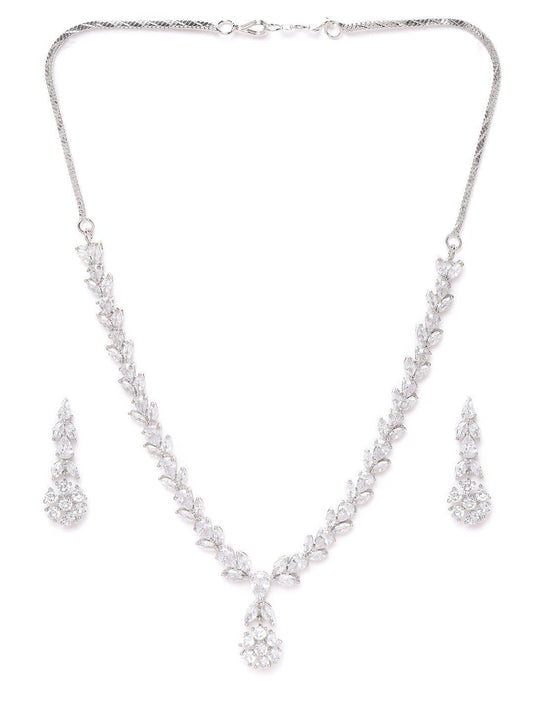 Priyaasi Women American Diamond Silver Plated Leaf Jewellery Set - Swadesiicart