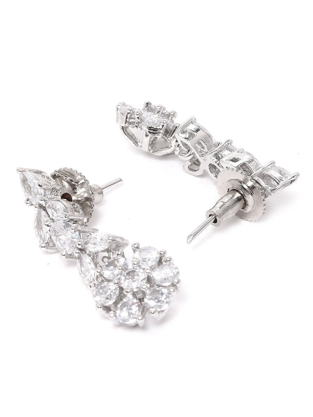 Priyaasi Women American Diamond Silver Plated Leaf Jewellery Set - Swadesiicart