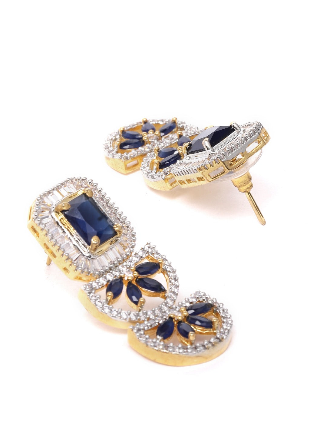 Priyaasi Women Blue American Diamond Gold-Polished Jewellery Set - Swadesiicart