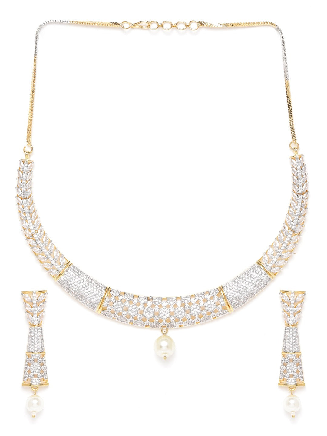 Priyaasi Women Pearls American Diamond Gold Pated Jewellery Set - Swadesiicart