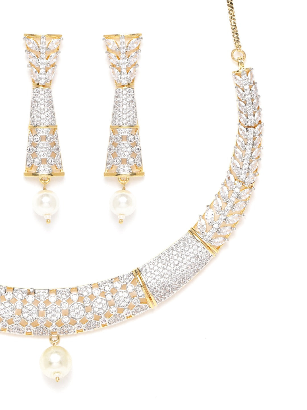 Priyaasi Women Pearls American Diamond Gold Pated Jewellery Set - Swadesiicart