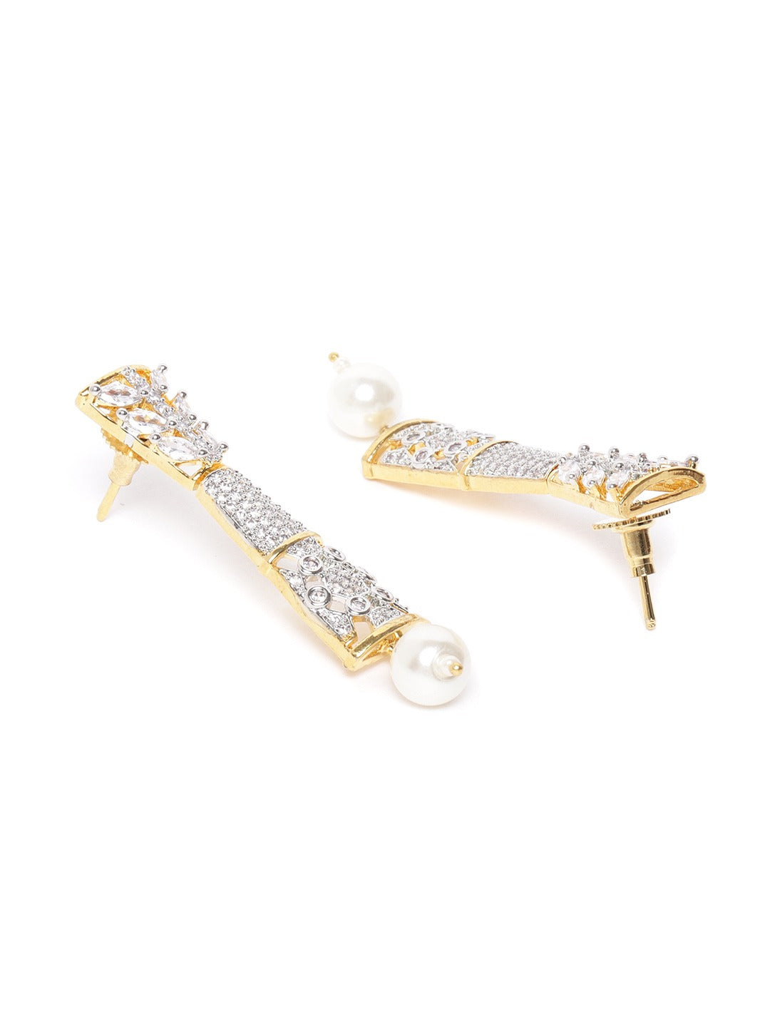Priyaasi Women Pearls American Diamond Gold Pated Jewellery Set - Swadesiicart