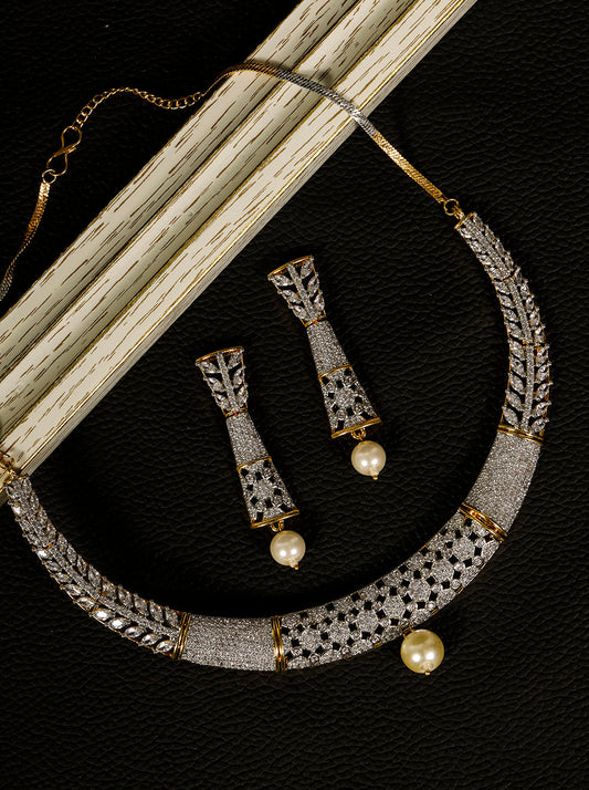 Priyaasi Women Pearls American Diamond Gold Pated Jewellery Set - Noz2Toz