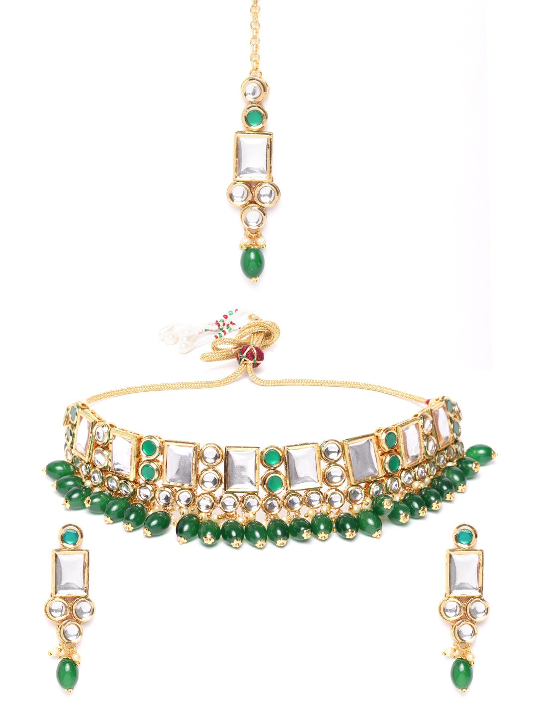 Priyaasi Women Kundan Emerald StonesGold-Polished Jewellery Set - Swadesiicart