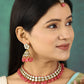 Priyaasi Women Pink Beads Ruby Kundan Gold-Polished Traditional MaangTika Jewellery Set - Swadesiicart