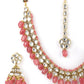 Priyaasi Women Pink Beads Ruby Kundan Gold-Polished Traditional MaangTika Jewellery Set - Swadesiicart