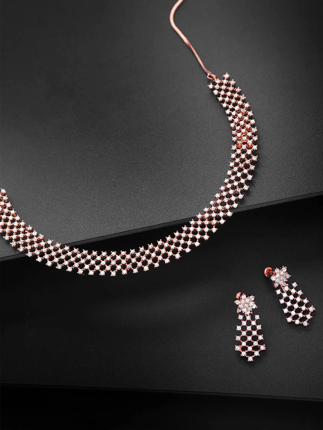 Priyaasi Women American Diamond Rose Gold-Polished Ethnic Jewellery Set - Noz2Toz