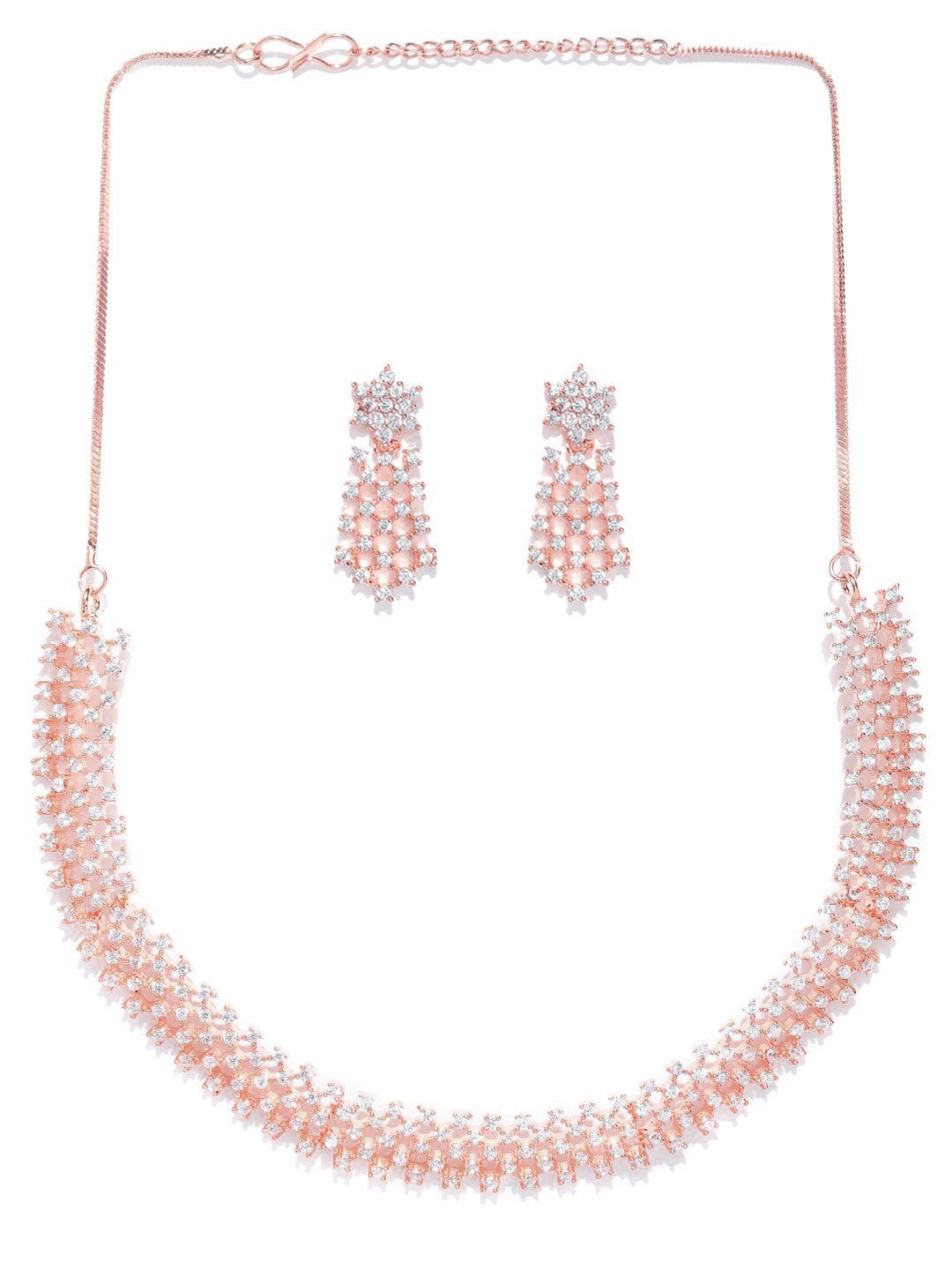 Priyaasi Women American Diamond Rose Gold-Polished Ethnic Jewellery Set - Swadesiicart