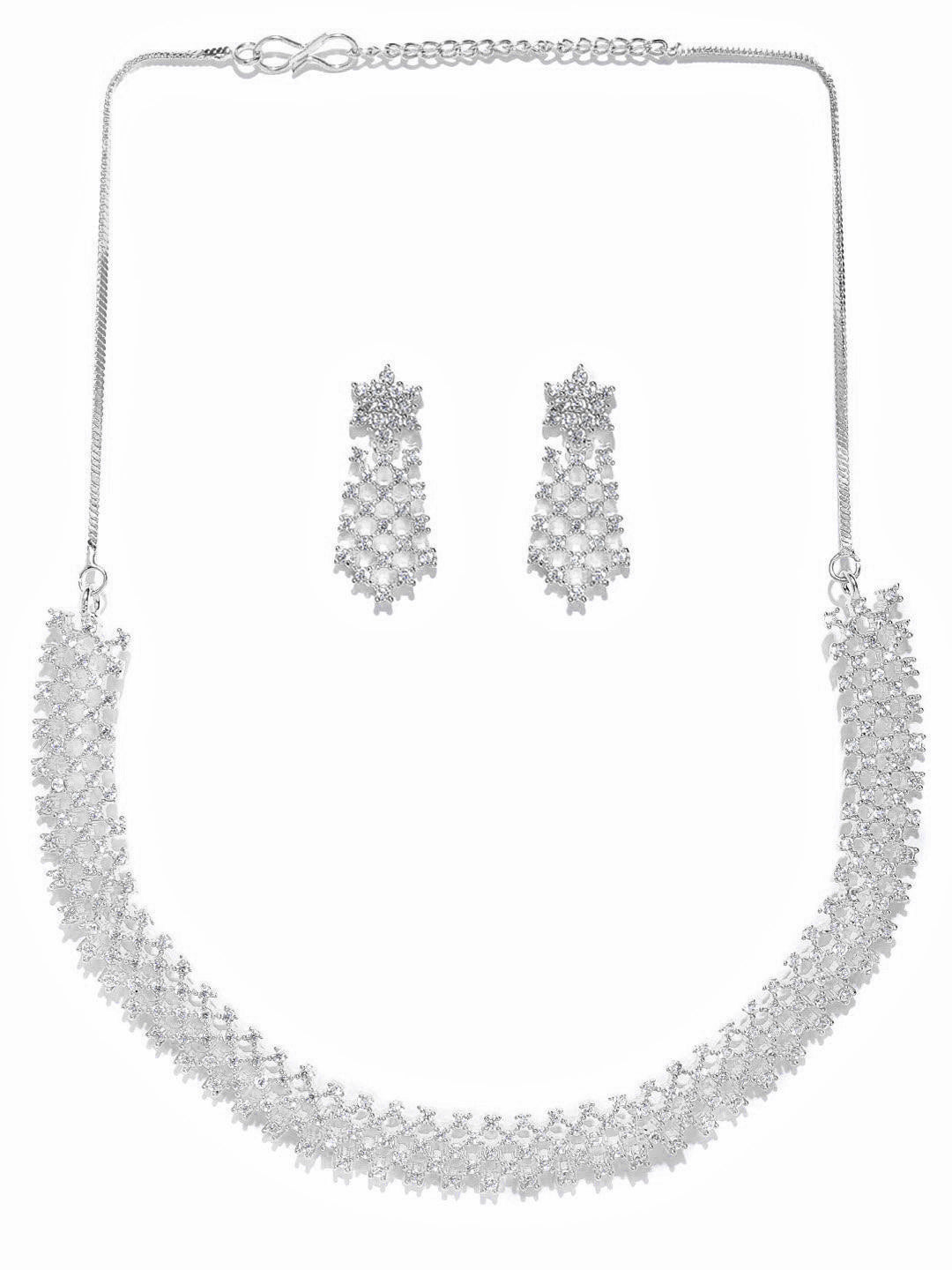Priyaasi Women American Diamond Silver Plated Ethnic Jewellery Set - Swadesiicart