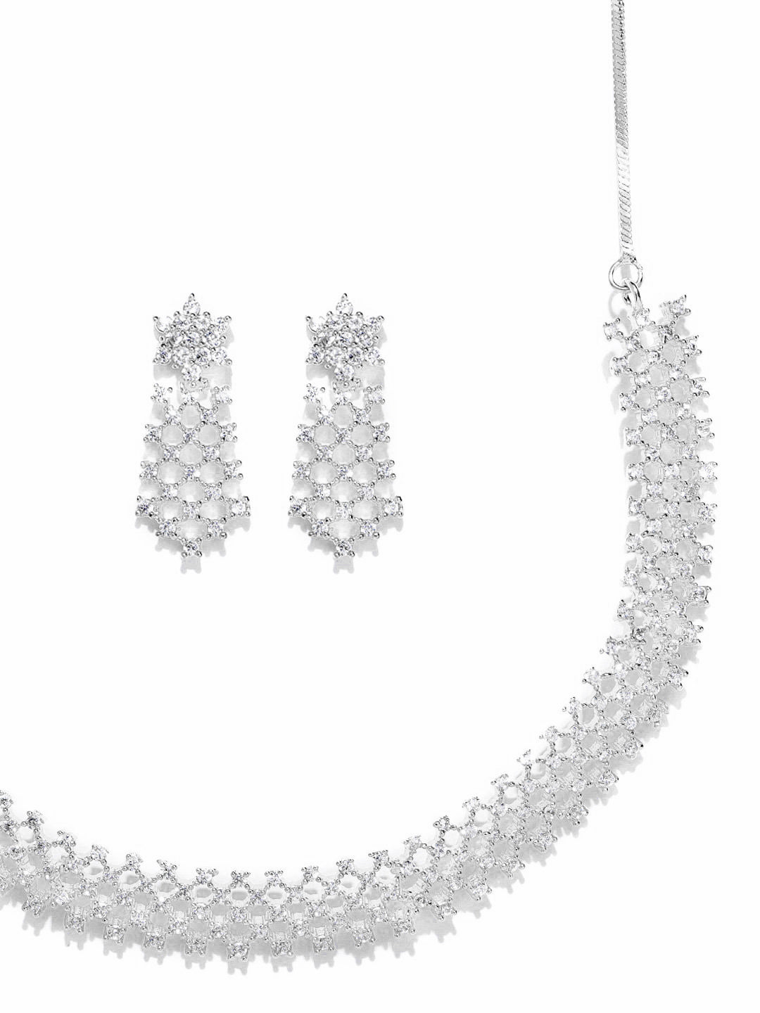 Priyaasi Women American Diamond Silver Plated Ethnic Jewellery Set - Swadesiicart