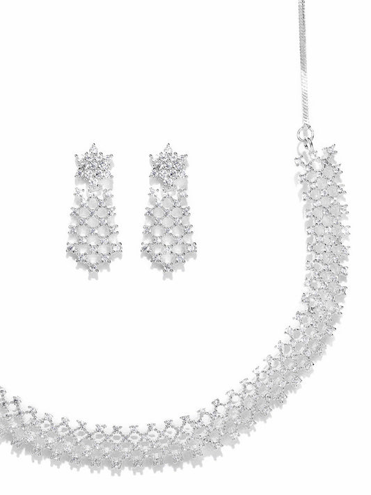 Priyaasi Women American Diamond Silver Plated Ethnic Jewellery Set - Swadesiicart