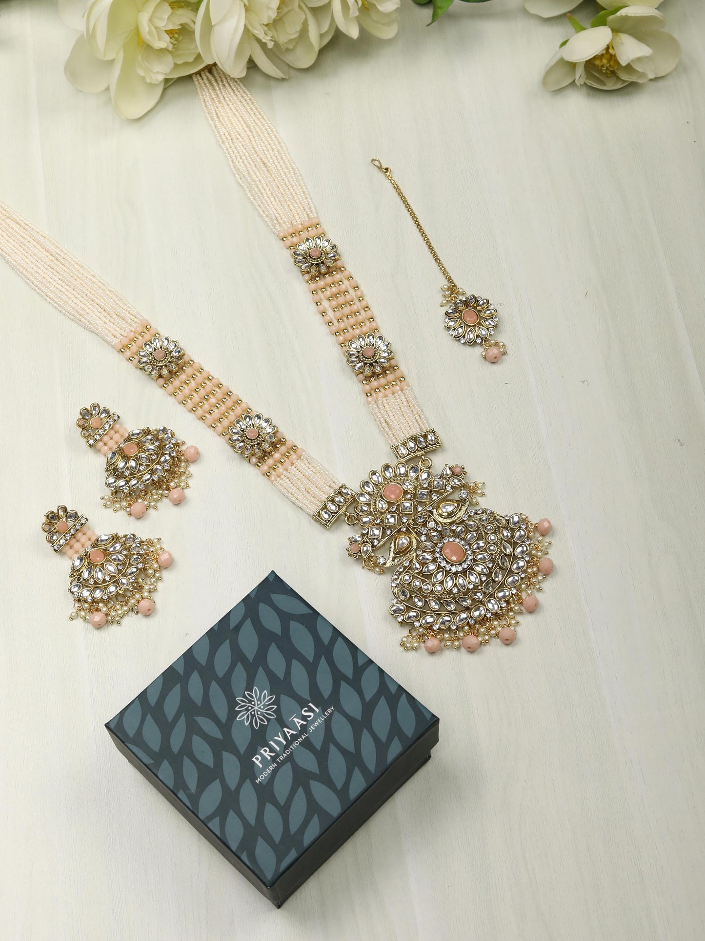 Priyaasi Women Multi-Color Beads Pearls Gold-Polished Rani Haar with Maang Tikka - Swadesiicart
