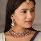 Priyaasi Women Pink Beads Pearls Kundan Gold-Polished Jewellery Set with Maang Tikka - Swadesiicart