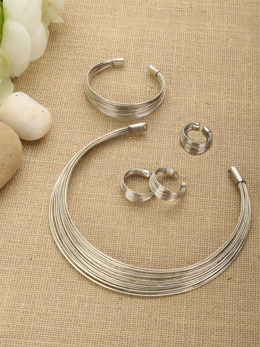 Priyaasi Women Silver Plated Necklace with Earrings, Ring & Bracelet - Noz2Toz