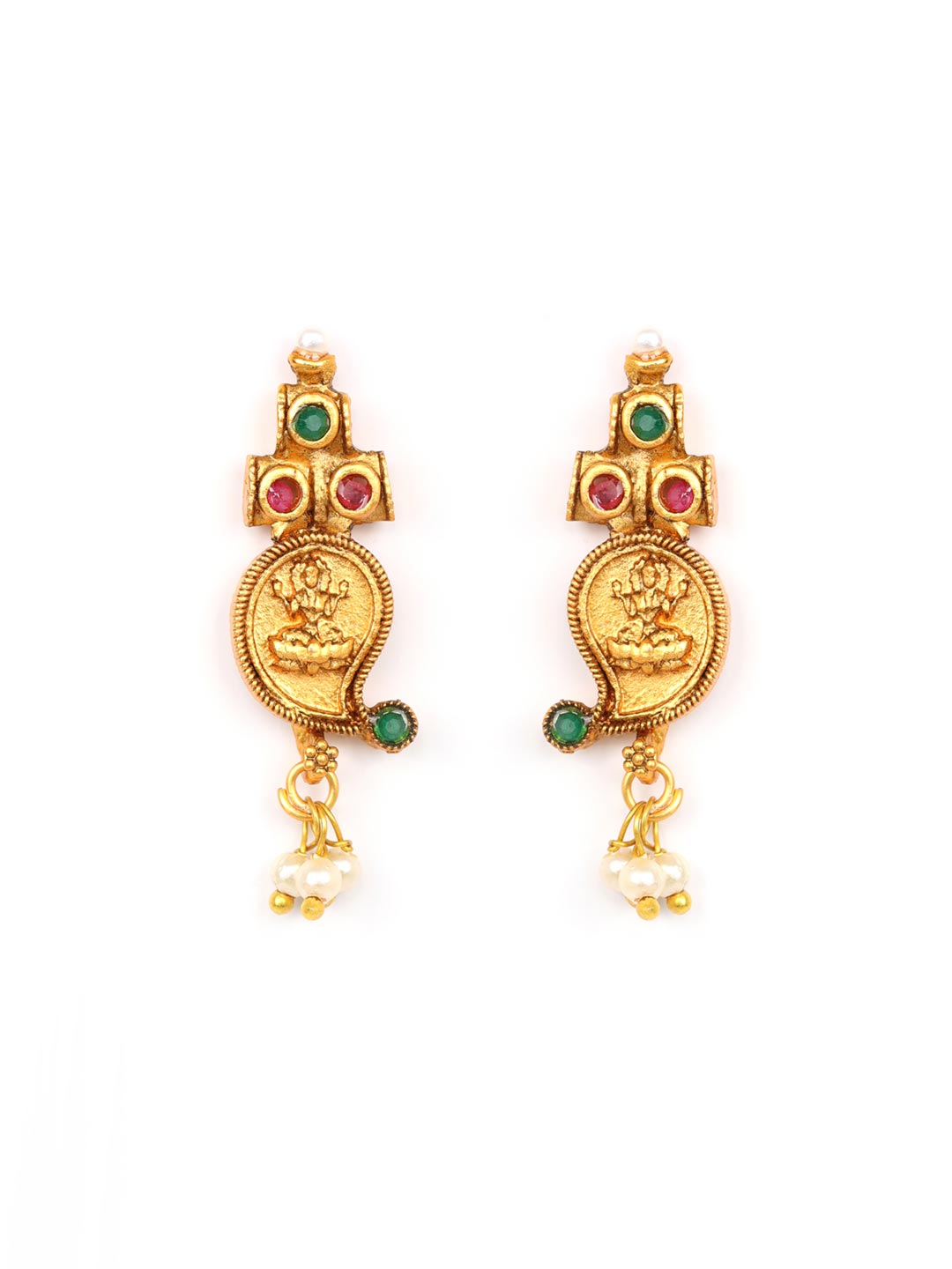 Priyaasi Women Beads Ruby Emerald Gold-Polished Temple Jewellery Set - Swadesiicart