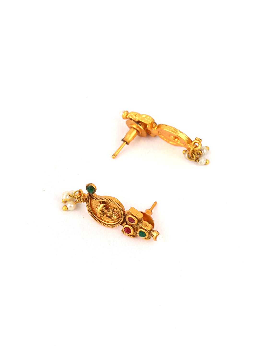 Priyaasi Women Beads Ruby Emerald Gold-Polished Temple Jewellery Set - Swadesiicart