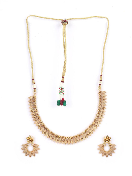 Priyaasi Women Gold-Polished Leaf Patterned Jewellery Set - Swadesiicart