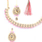 Priyaasi Women Pink Kundan Pearls Gold-Polished Jewellery Set with MaangTikka - Swadesiicart