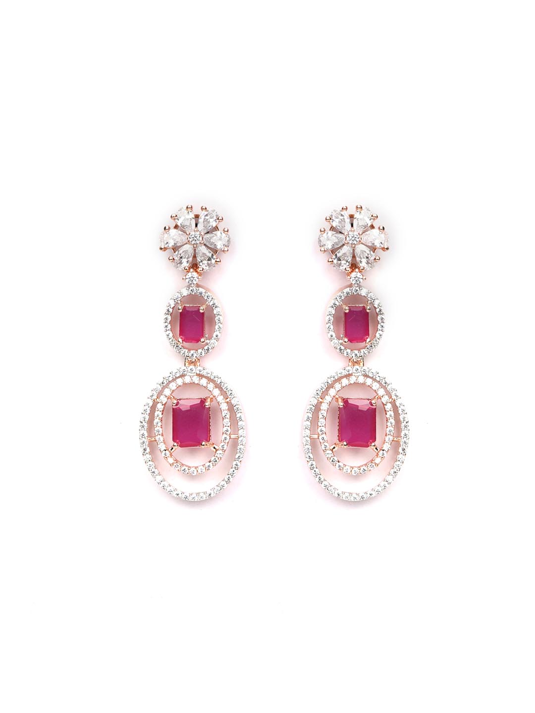 Priyaasi Women Ruby Roll - Pink American Diamond Rose Gold-Polished Jewellery Set - Swadesiicart