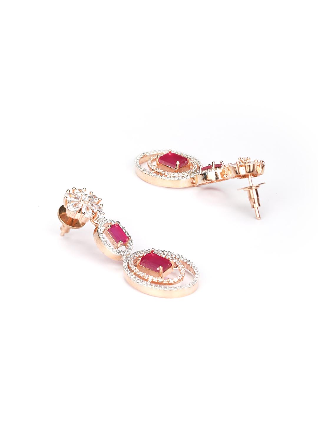 Priyaasi Women Ruby Roll - Pink American Diamond Rose Gold-Polished Jewellery Set - Swadesiicart