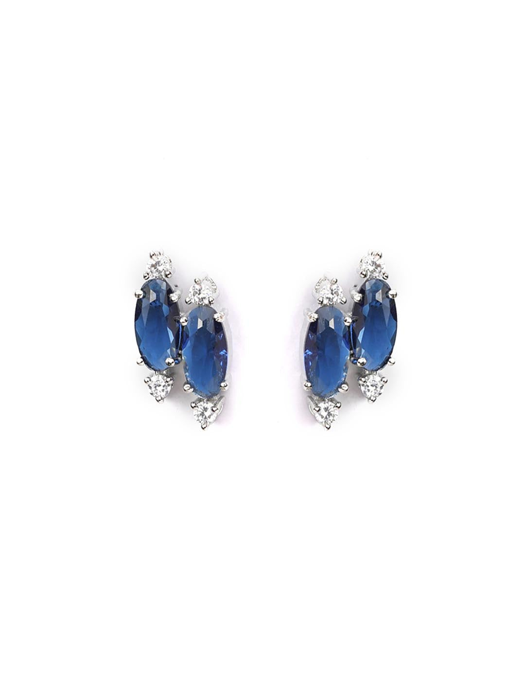 Priyaasi Women Blue American Diamond Silver Plated Jewellery Set - Swadesiicart