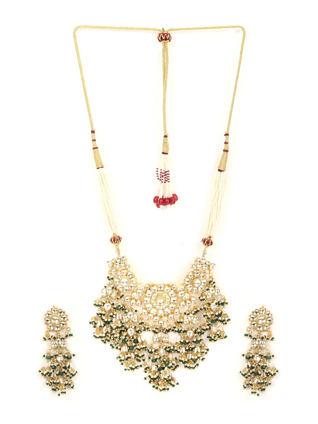 Priyaasi Women White Beads Pachi Kundan Gold-Polished Jewellery Set - Noz2Toz