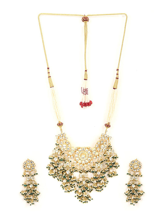 Priyaasi Women White Beads Pachi Kundan Gold-Polished Jewellery Set - Noz2Toz