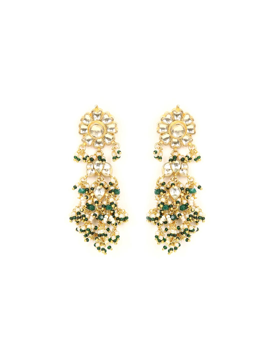 Priyaasi Women White Beads Pachi Kundan Gold-Polished Jewellery Set - Swadesiicart