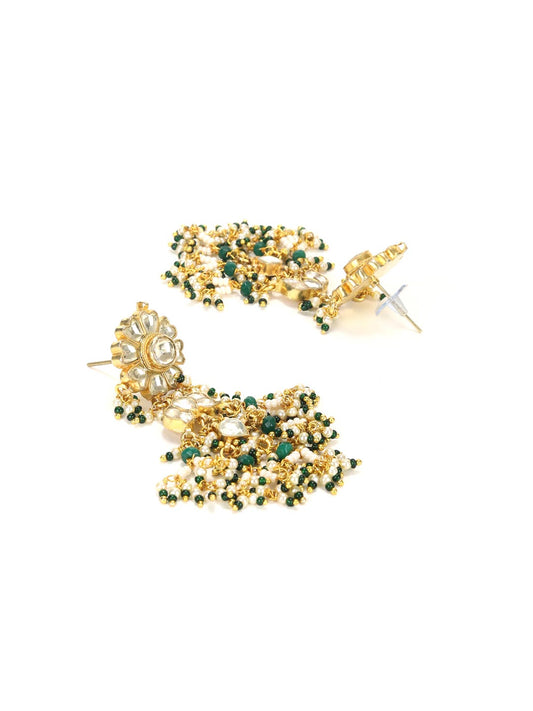 Priyaasi Women White Beads Pachi Kundan Gold-Polished Jewellery Set - Swadesiicart