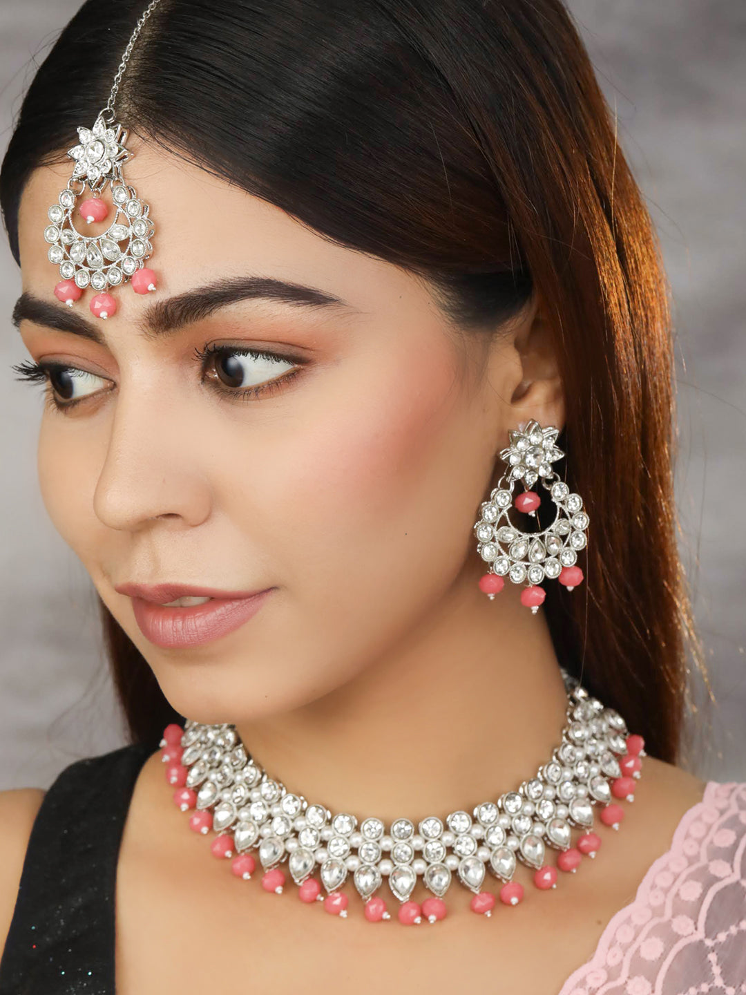 Priyaasi Women Orange Silver-Plated Jewellery Sets - Swadesiicart