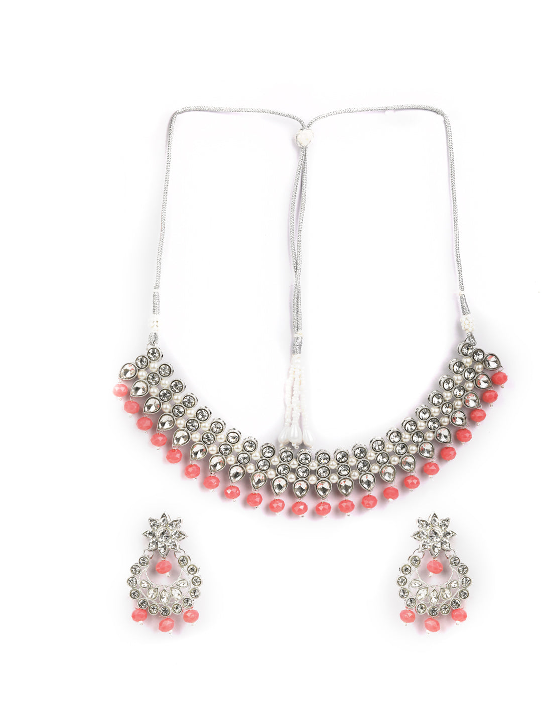 Priyaasi Women Orange Silver-Plated Jewellery Sets - Swadesiicart