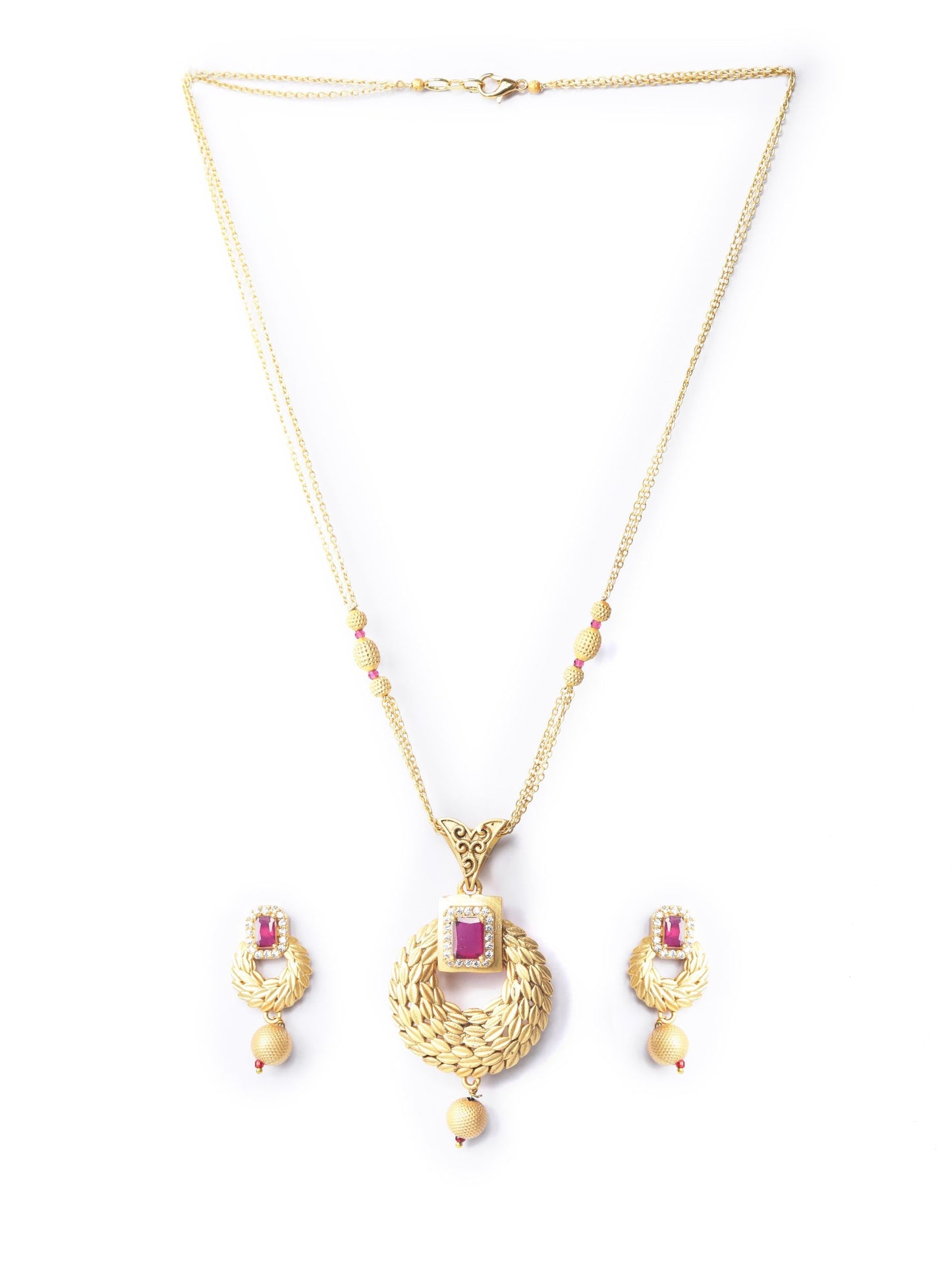 Priyaasi Women Maroon Ruby American Diamond Gold-Polished Jewellery Set - Swadesiicart