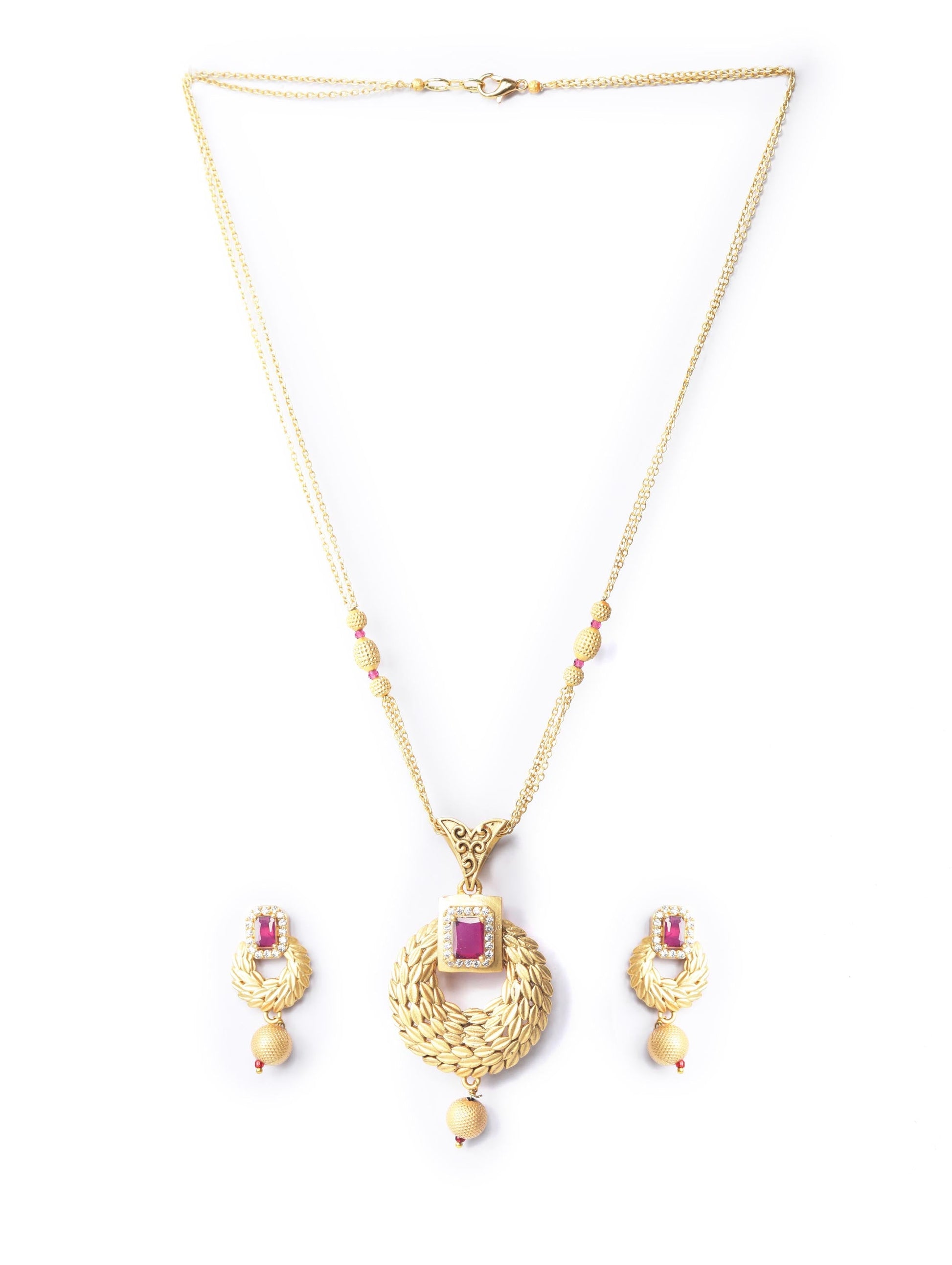 Priyaasi Women Maroon Ruby American Diamond Gold-Polished Jewellery Set - Swadesiicart