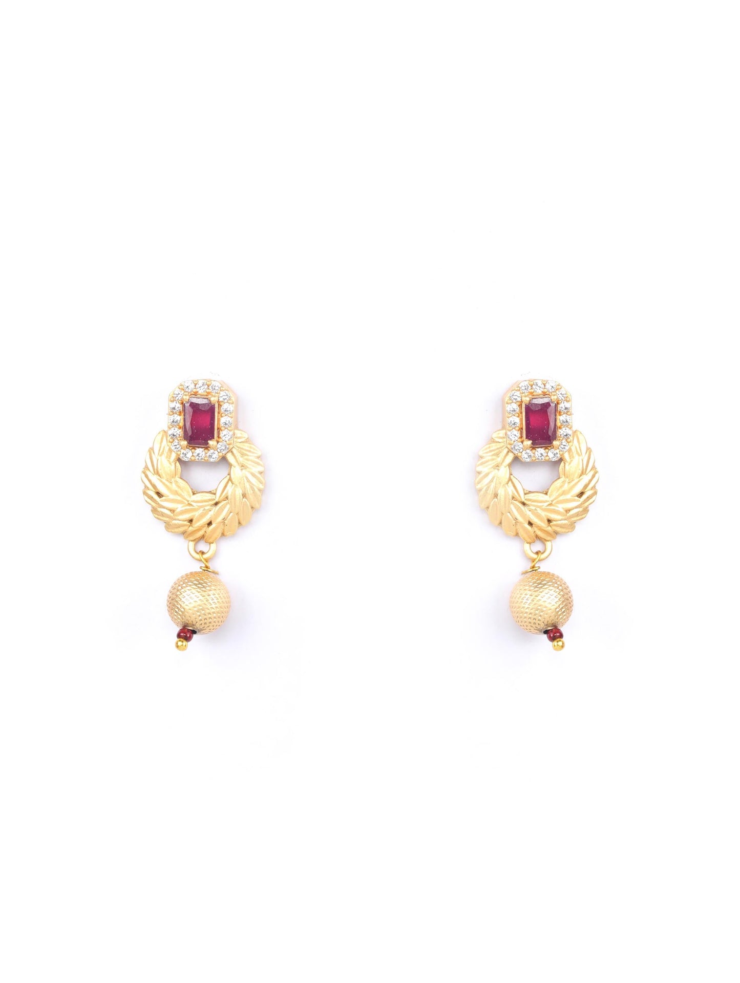 Priyaasi Women Maroon Ruby American Diamond Gold-Polished Jewellery Set - Swadesiicart