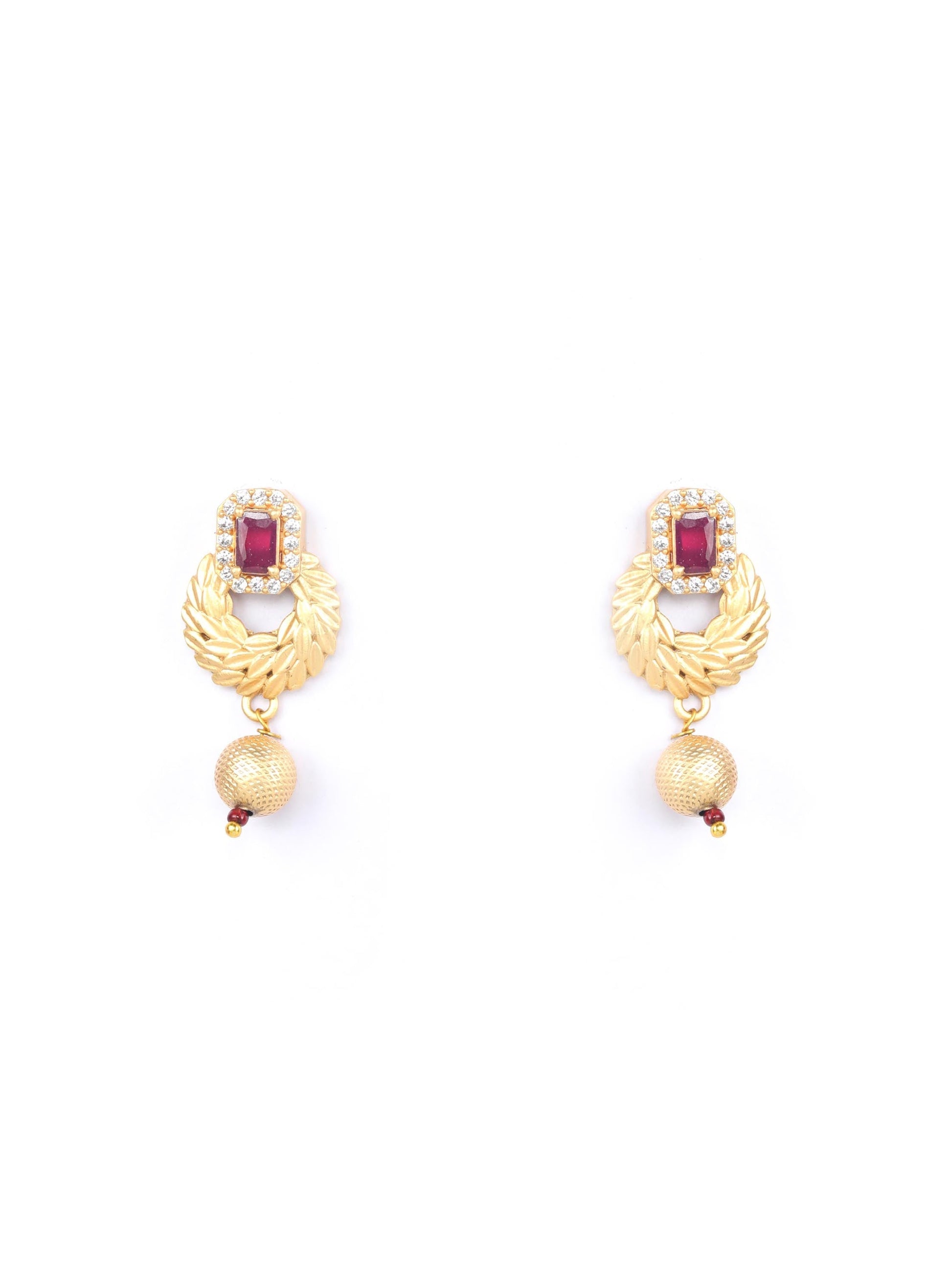 Priyaasi Women Maroon Ruby American Diamond Gold-Polished Jewellery Set - Swadesiicart